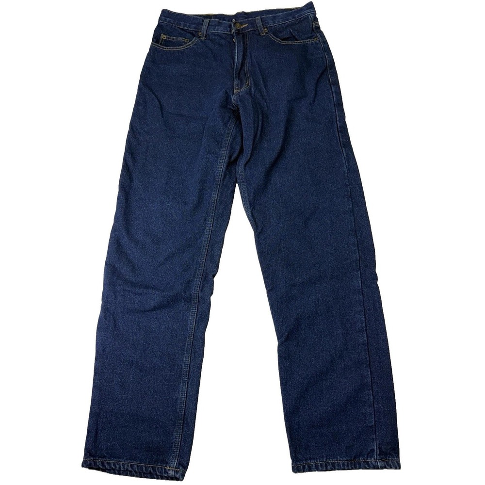 Full Blue Flannel-Lined Denim Jeans Classic Relaxed Size 32x34 Dark Wash